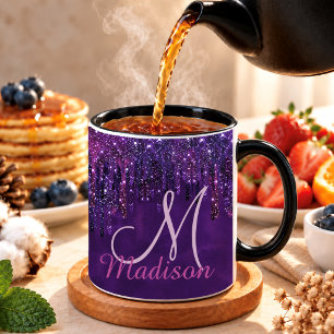 Cute Pink purple Unicorn Glitter Drips monogram Mug