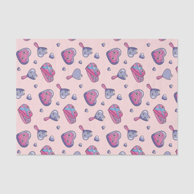 Cute Pink Purple Valentine's Day Doodle Pattern Tissue Paper (Front)