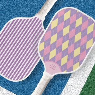 Cute pink purple yellow argyle pickleball paddle