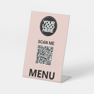 Cute Pink Qr Code Menu   Logo Contactless Modern Pedestal Sign