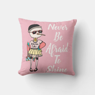 Cute Pink Quirky Bird with Inspirational Quote Throw Pillow