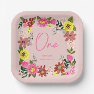 Cute Pink Rabbit Bunny Girl Birthday Party Paper Plate