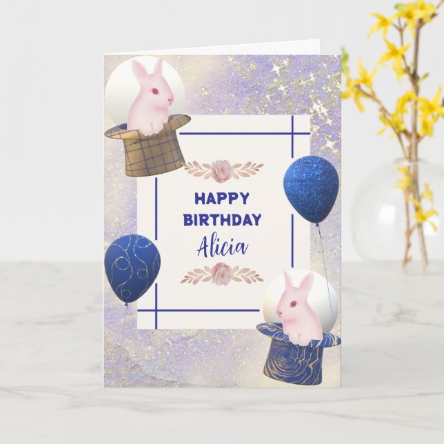 cute pink rabbit hat royal sparkle girly design card (Yellow Flower)
