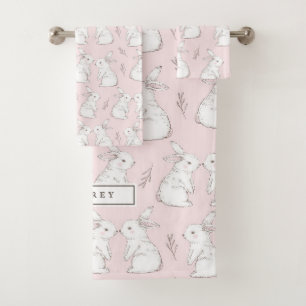 Cute Pink Rabbit Pattern Bath Towel Set