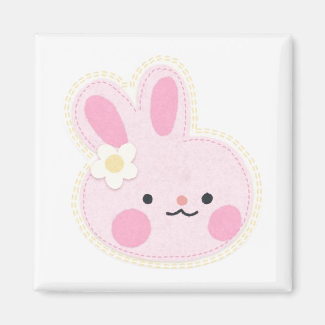 Cute Pink Rabbit Square Magnet (Front)