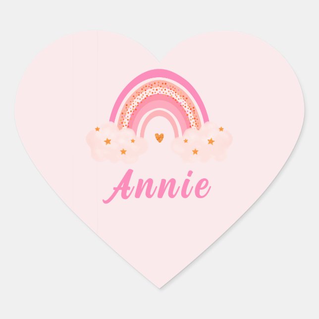 Cute Pink Rainbow | Baby Girl | Personalized Name Heart Sticker (Front)
