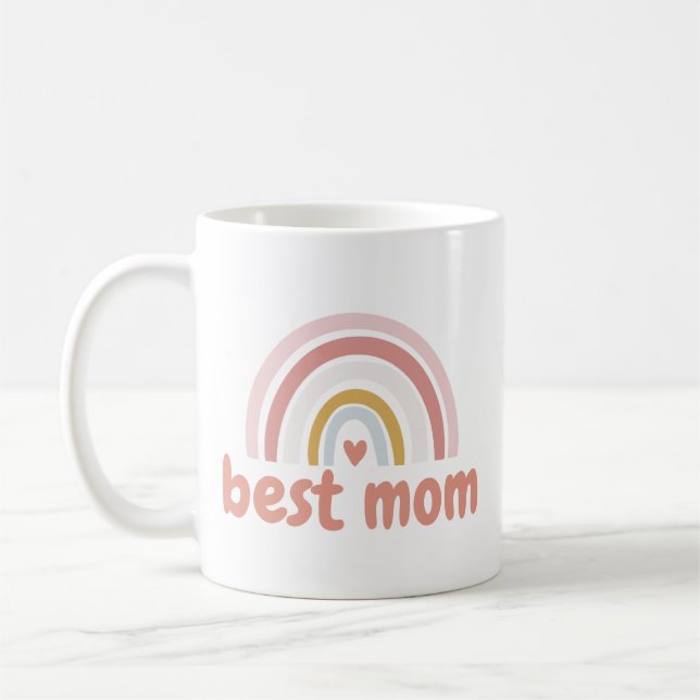 Cute Pink Rainbow Best Mom or Your Text Coffee Mug (Left)