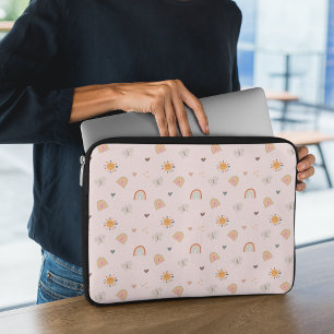 Cute Pink Rainbow , Butterfly, Sun Pattern Laptop Sleeve