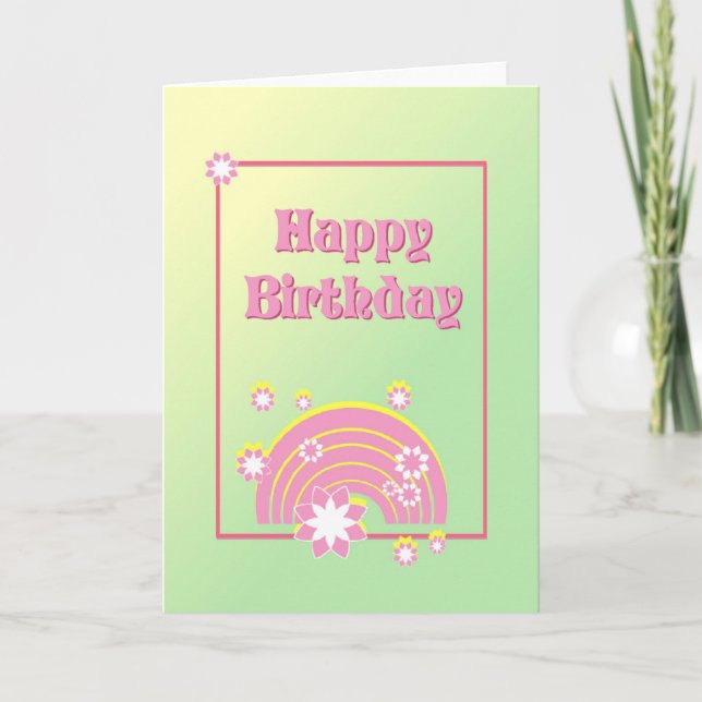 Cute Pink Rainbow "Happy Birthday" Card (Front)