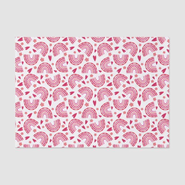 Cute Pink Rainbow & Hearts Pattern Kids Tissue Paper (Front)