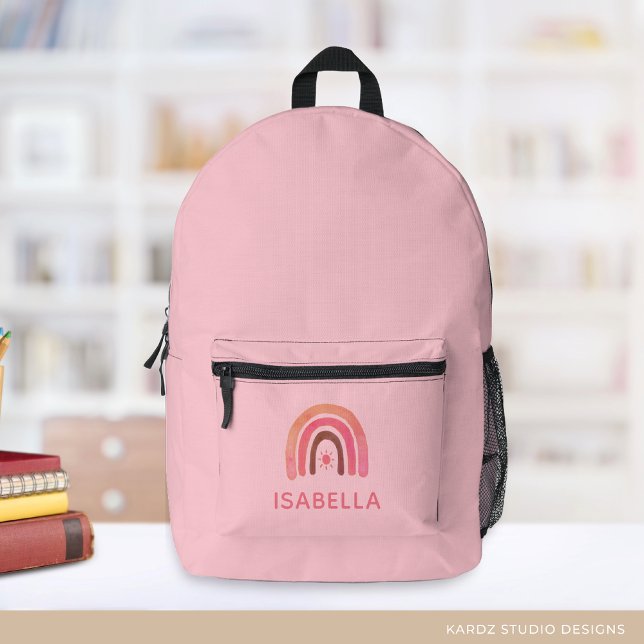 Cute Pink Rainbow Personalized Girl School  Printed Backpack (Creator Uploaded)