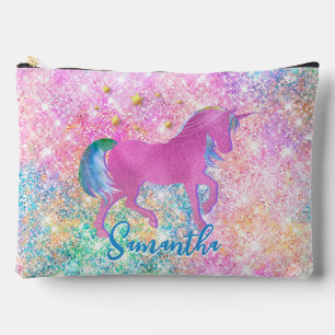 Cute Pink Rainbow unicorn Glitter  Accessory Pouch