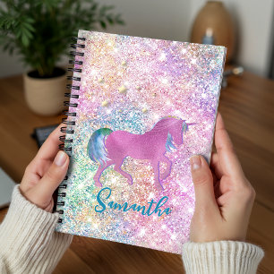 Cute Pink Rainbow unicorn Glitter monogram Planner