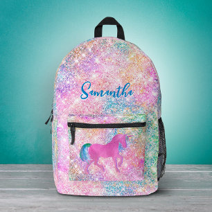 Cute Pink Rainbow unicorn Glitter  Printed Backpack