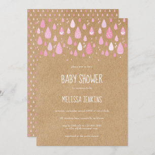 Cute Pink Raindrops Baby Shower / Sprinkle Invitation