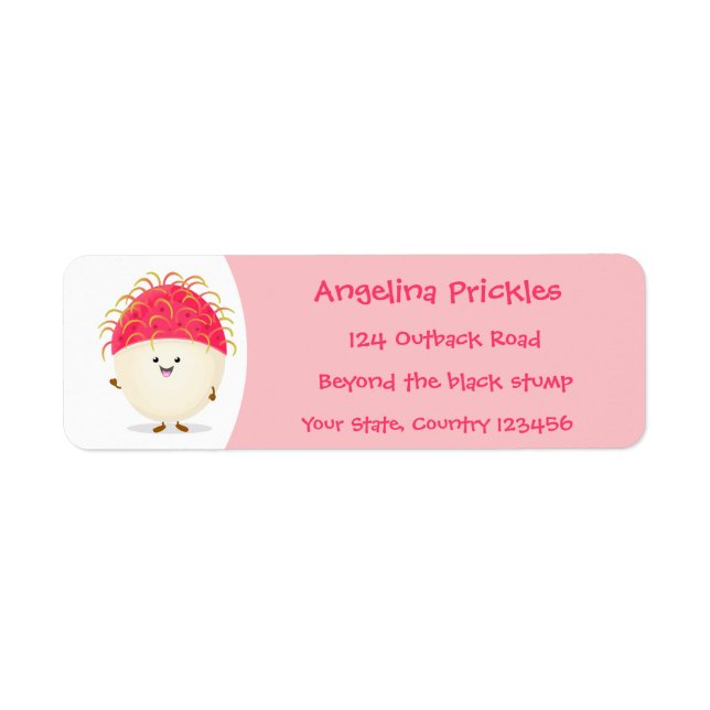 Cute pink rambutan cartoon illustration (Front)