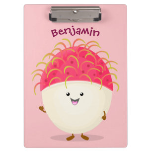 Cute pink rambutan cartoon illustration clipboard