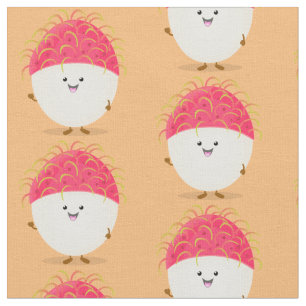Cute pink rambutan cartoon illustration fabric