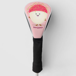 Cute pink rambutan cartoon illustration golf head cover