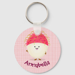 Cute pink rambutan cartoon illustration keychain