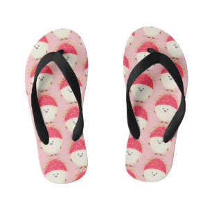 Cute pink rambutan cartoon illustration kid's flip flops