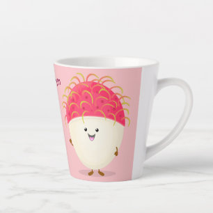 Cute pink rambutan cartoon illustration latte mug