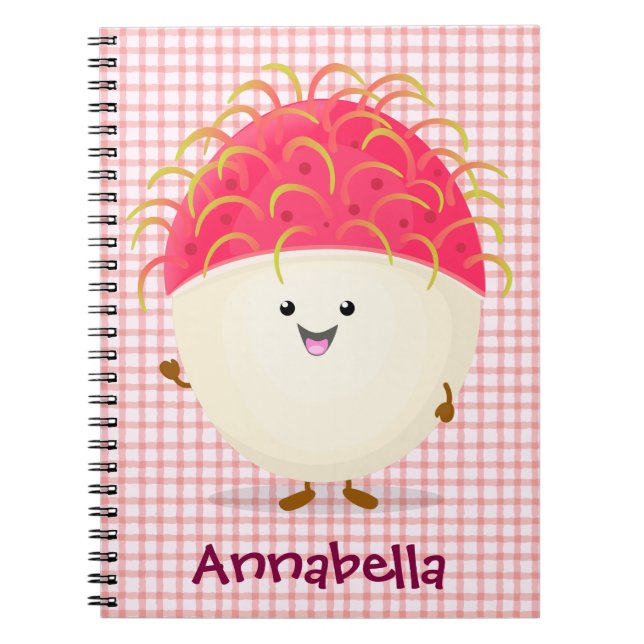 Cute pink rambutan cartoon illustration notebook (Front)