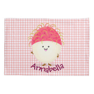 Cute pink rambutan cartoon illustration pillowcase