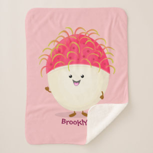 Cute pink rambutan cartoon illustration  sherpa blanket