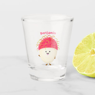 Cute pink rambutan cartoon illustration  shot glass