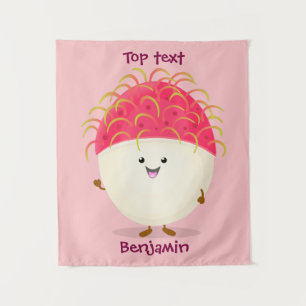 Cute pink rambutan cartoon illustration  tapestry