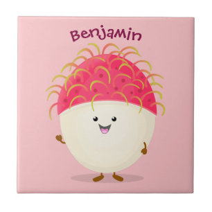 Cute pink rambutan cartoon illustration tile