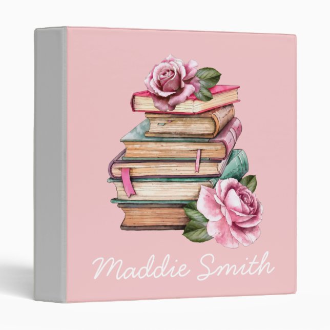 Cute pink reading books cute kids 3 ring binder (Front/Spine)