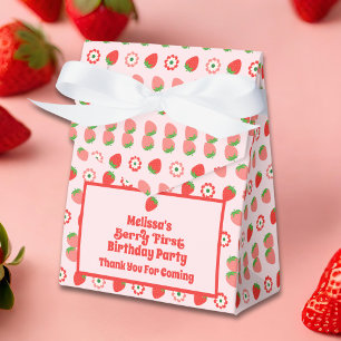 Cute Pink Red Berry First Birthday Favor Box