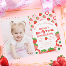 Cute Pink Red Berry First Birthday Photo