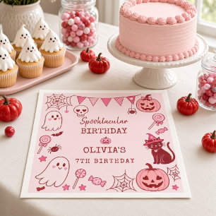 Cute Pink Red Ghost Personalized Halloween Napkin