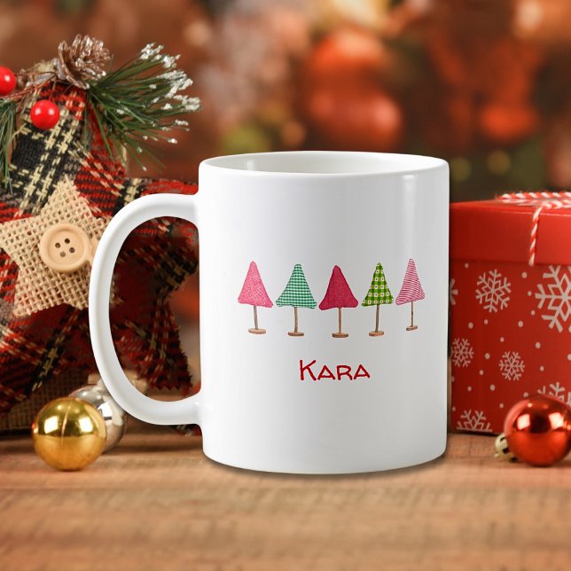 Cute pink red green christmas trees mug (Creator Uploaded)