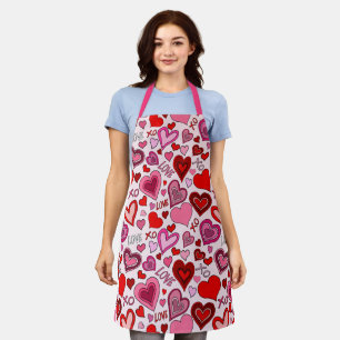 Cute Pink Red Hearts Blush Love Pattern Apron