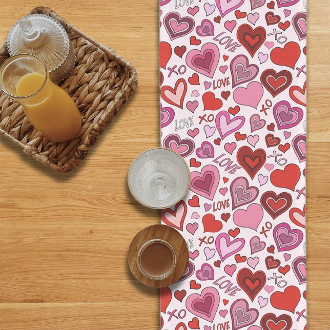 Cute Pink Red Hearts Blush Love Pattern Short Table Runner (Creator Uploaded)