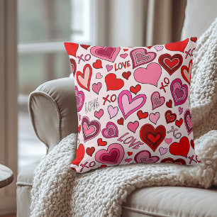 Cute Pink Red Hearts Blush Love Pattern Throw Pillow