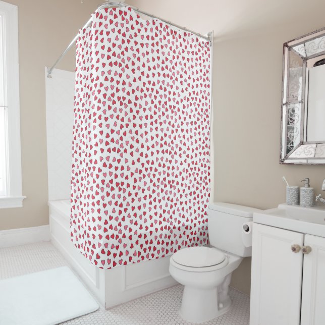 Cute Pink & Red Hearts Pattern Girls Bathroom (In Situ)