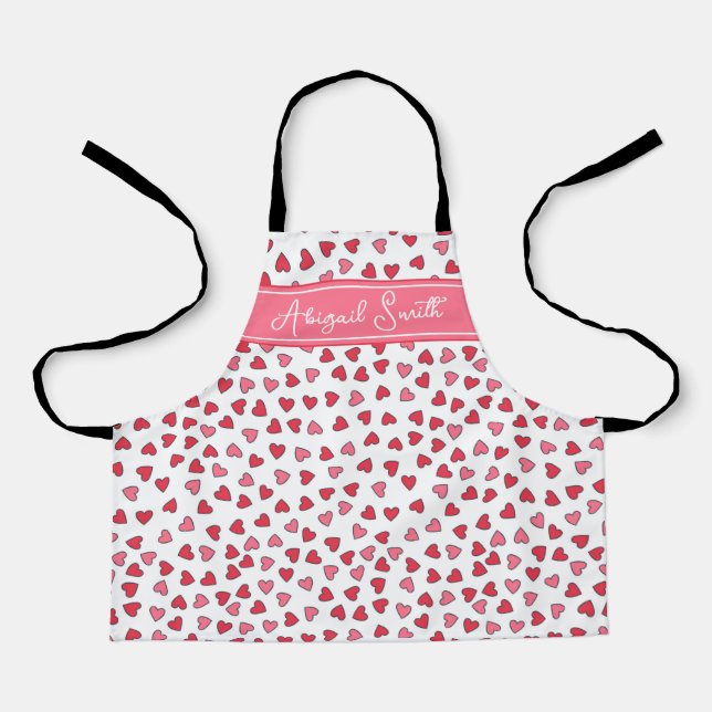 Cute Pink & Red Hearts Pattern Kids Apron (Front)