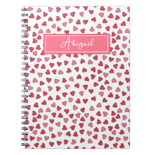 Cute Pink & Red Hearts Pattern Kids Notebook