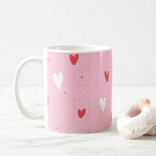 Cute Pink & Red Hearts Pattern Romantic Coffee Mug