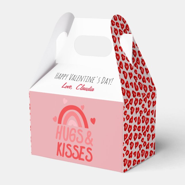 Cute Pink & Red Leopard Hearts Rainbow Valentine Favor Box (Front Side)