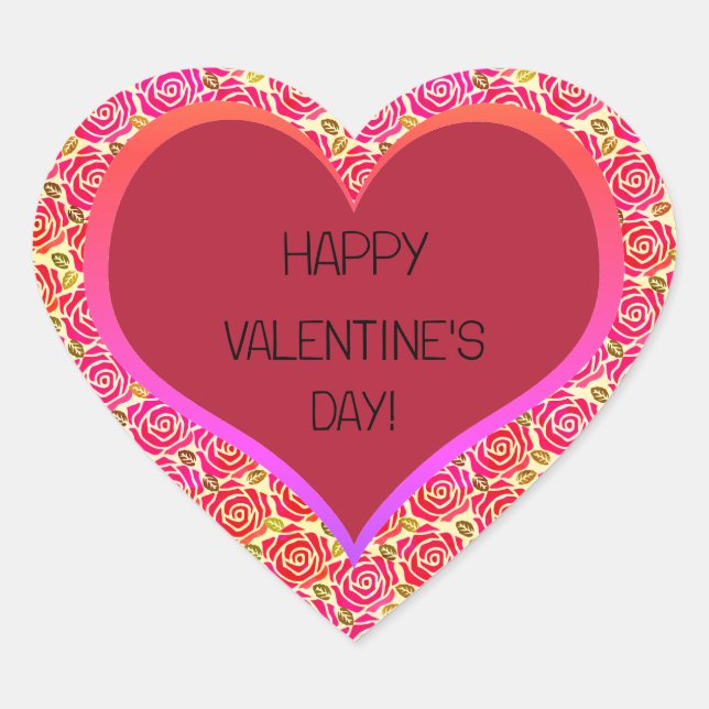 Cute Pink Red Roses Heart Happy Valentine's Day  Sticker (Front)