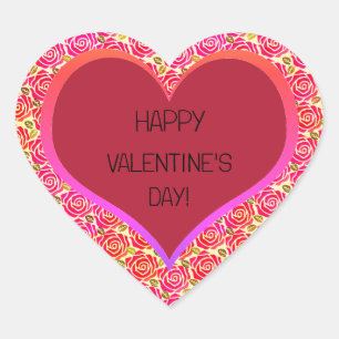 Cute Pink Red Roses Heart Happy Valentine's Day  Sticker