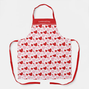 Cute Pink Red Speckled Heart Pattern Personalized Apron
