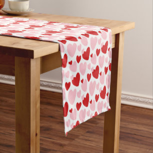 Cute Pink Red Speckled Heart Pattern Short Table Runner