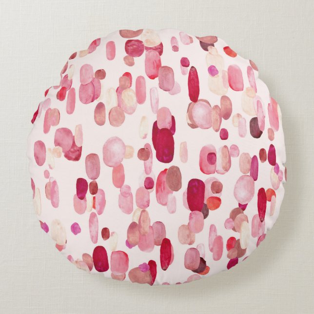 Cute Pink Red Spots Seamless Round Pillow (Front)